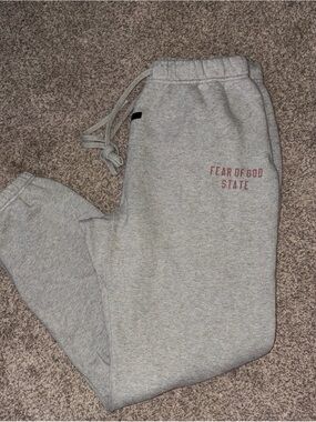 Fear of God Gray Sweatpants with Red Logo